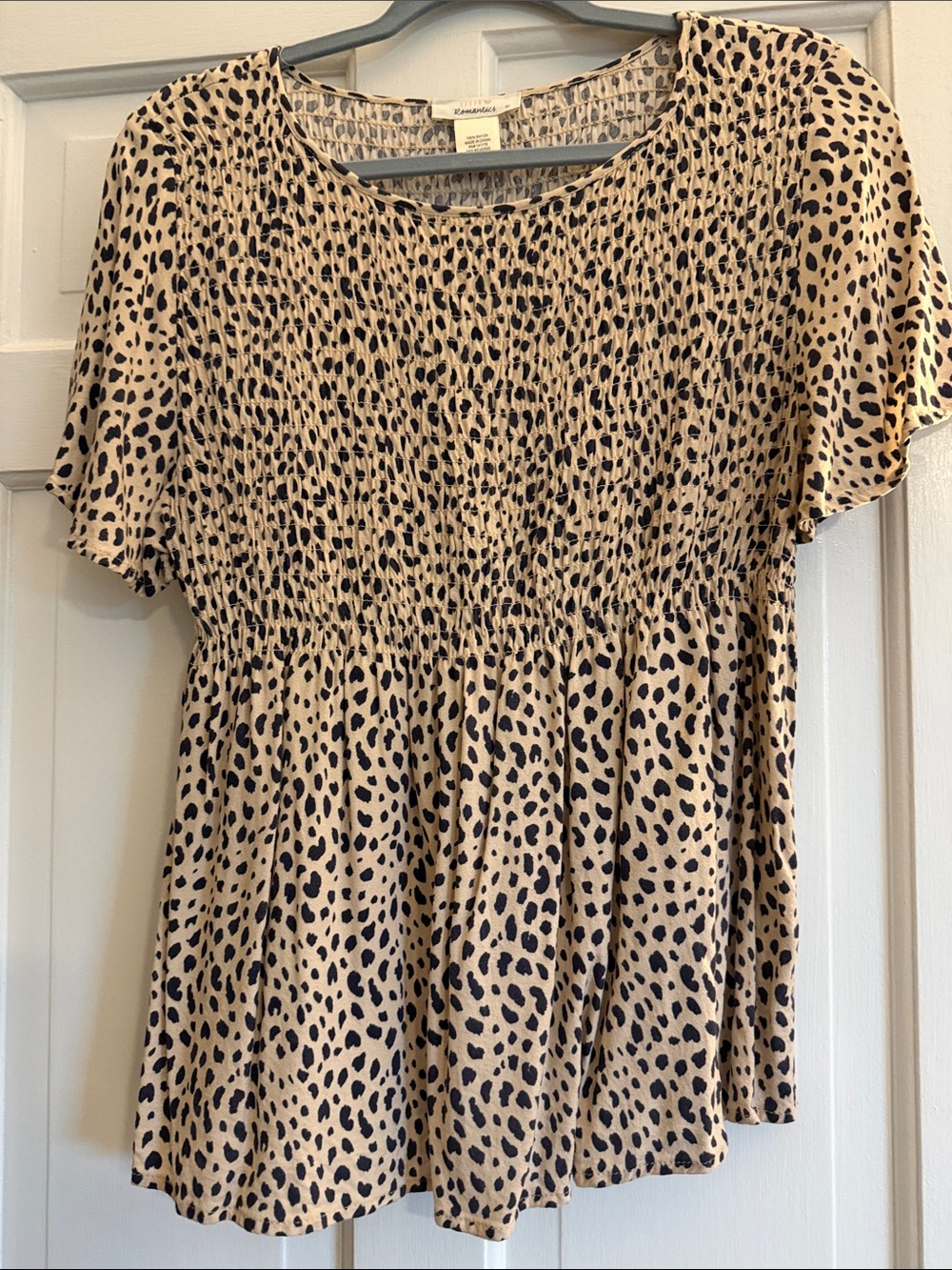 URBAN Romantics Beige and Black Leopard Smocked Peplum Tunic